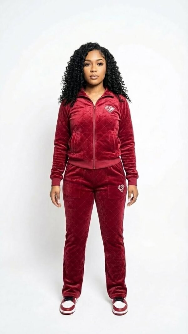 The Diamond Crest Quilted Velour Set - Burgundy