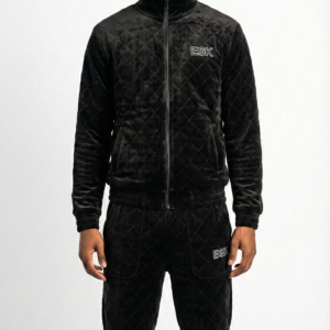 The "ESK" Luxe Quilted Velour Tracksuit - Black