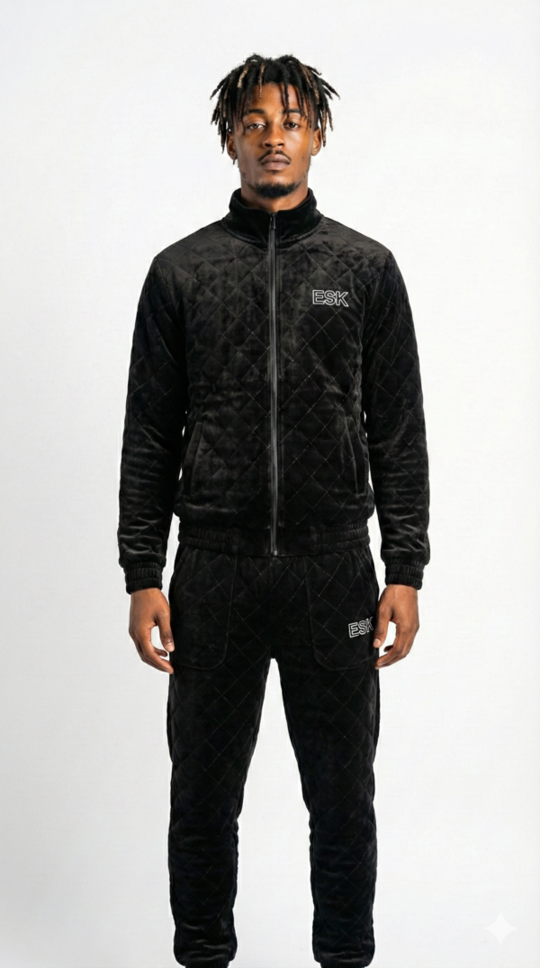 The "ESK" Luxe Quilted Velour Tracksuit - Black