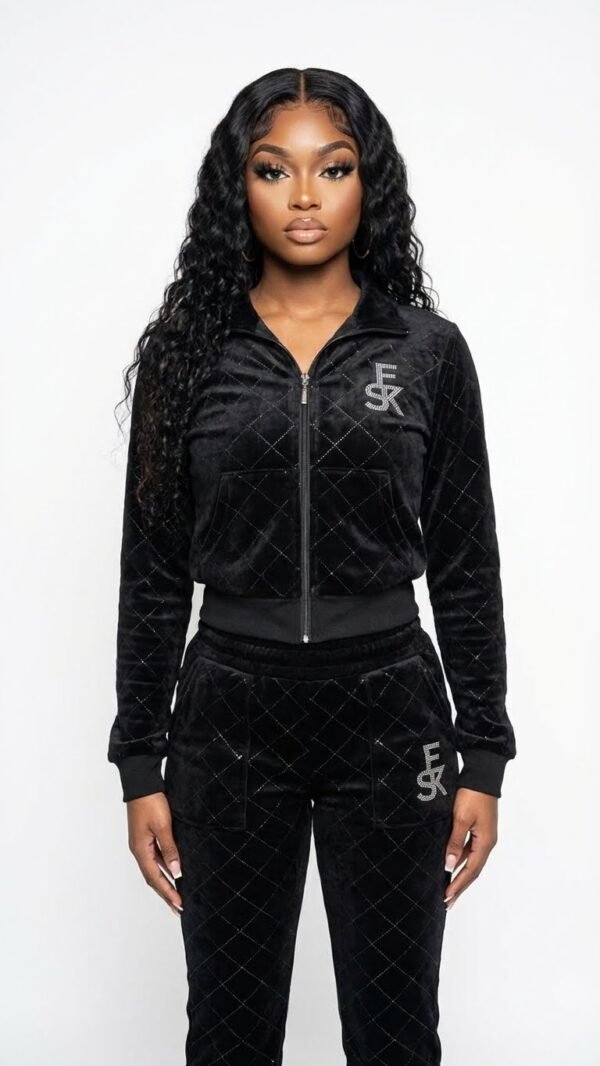 ESK Diamond-Quilted Rhinestone Tracksuit.