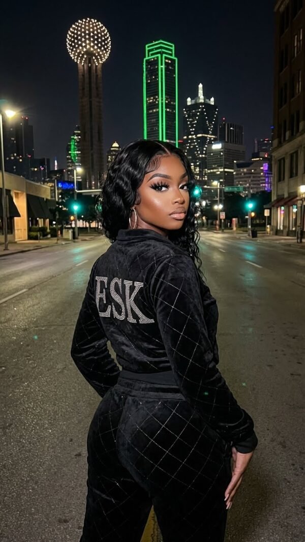 ESK Diamond-Quilted Rhinestone Tracksuit.