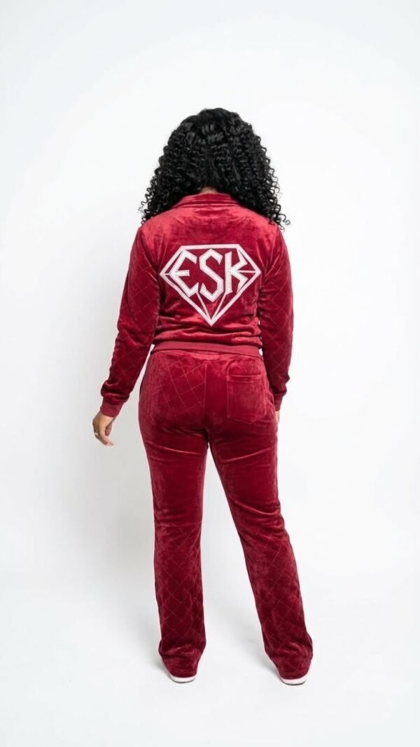 The Diamond Crest Quilted Velour Set - Burgundy