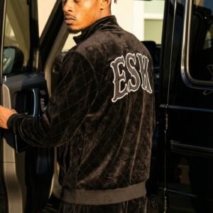 ESK Jet Black Quilted Velour Tracksuit 
