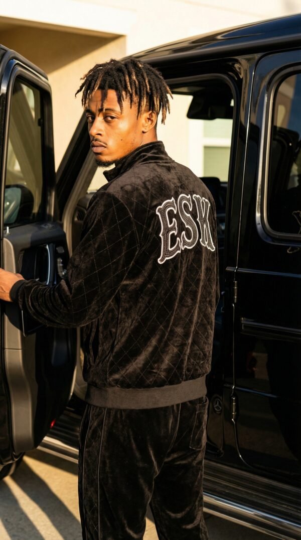ESK Jet Black Quilted Velour Tracksuit 