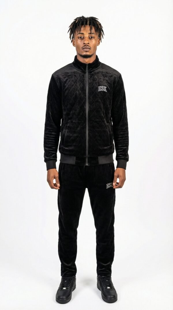 ESK Jet Black Quilted Velour Tracksuit 