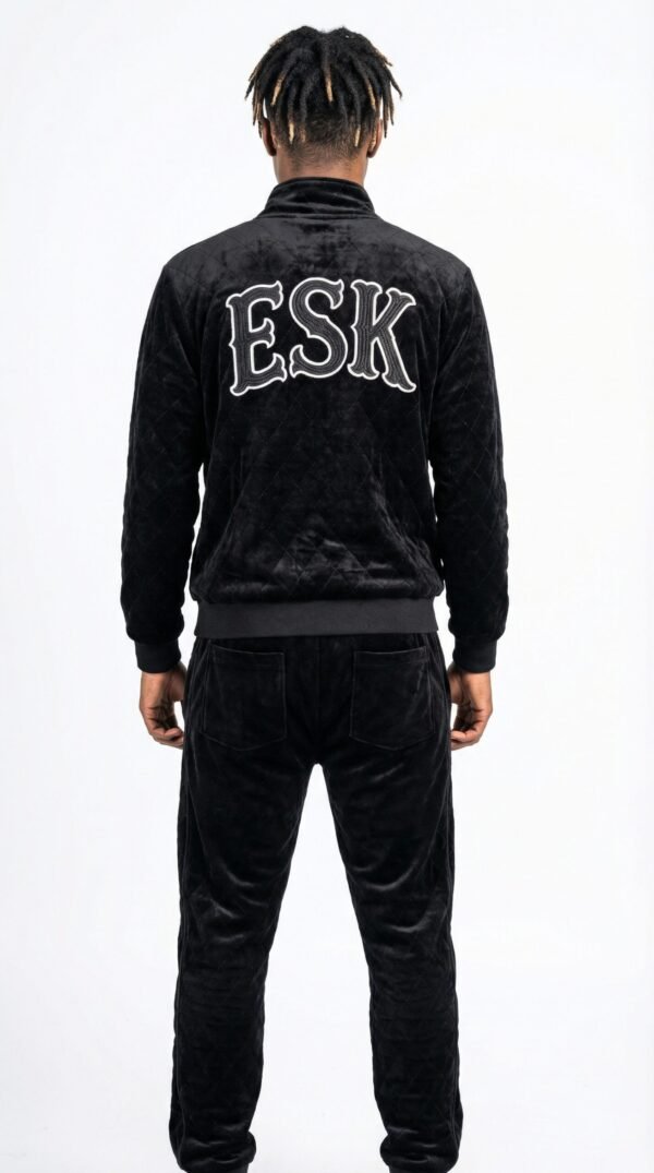 ESK Jet Black Quilted Velour Tracksuit 