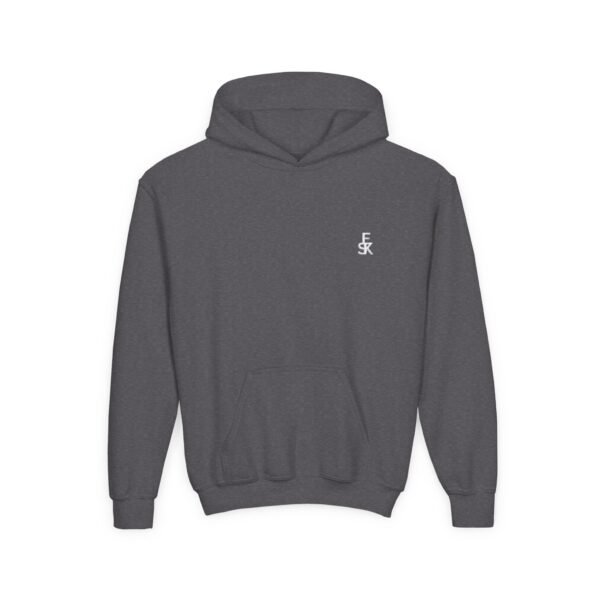 Youth Hoodie — Minimal White 'FK' Chest Logo, Cozy Everyday Pullover