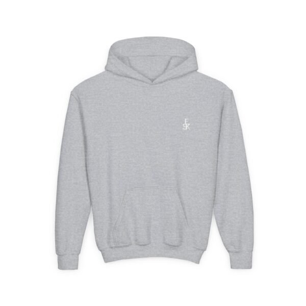 Youth Hoodie — Minimal White 'FK' Chest Logo, Cozy Everyday Pullover