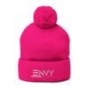 Embroidered Pom-Pom Knit Beanie — 'ENVY' Logo Winter Hat