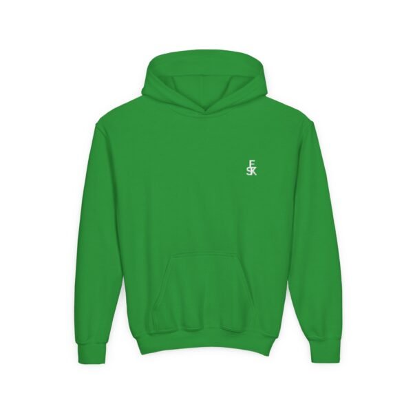 Youth Hoodie — Minimal White 'FK' Chest Logo, Cozy Everyday Pullover
