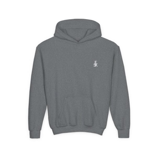 Youth Hoodie — Minimal White 'FK' Chest Logo, Cozy Everyday Pullover