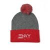 Embroidered Pom-Pom Knit Beanie — 'ENVY' Logo Winter Hat