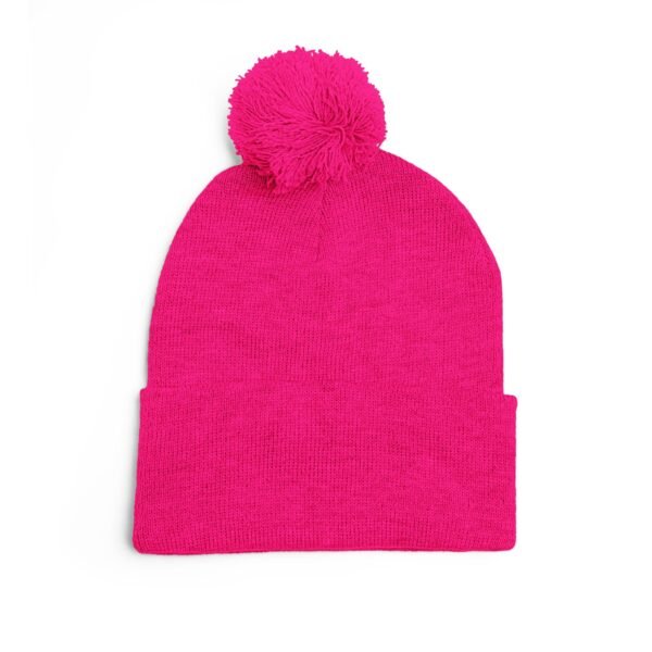 Embroidered Pom-Pom Knit Beanie — 'ENVY' Logo Winter Hat