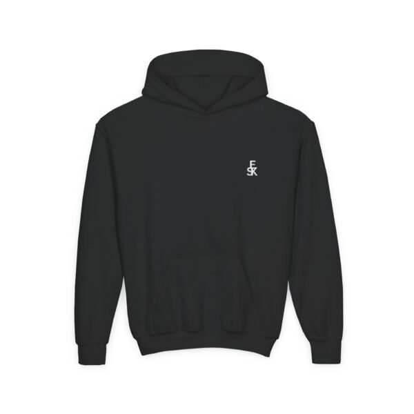 Youth Hoodie — Minimal White 'FK' Chest Logo, Cozy Everyday Pullover