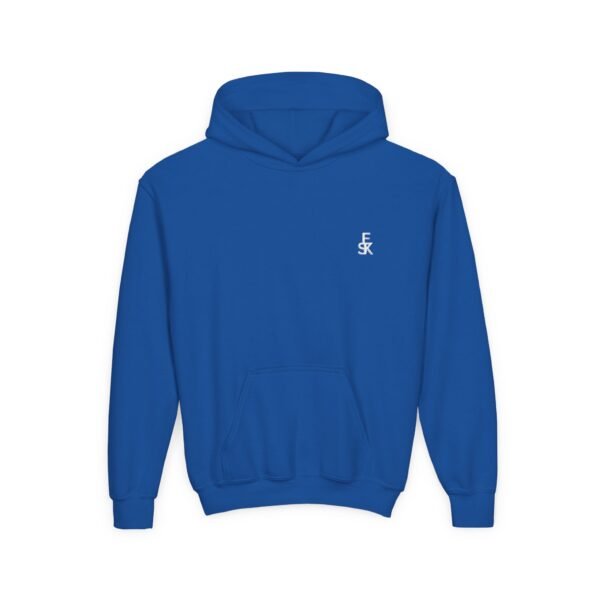 Youth Hoodie — Minimal White 'FK' Chest Logo, Cozy Everyday Pullover