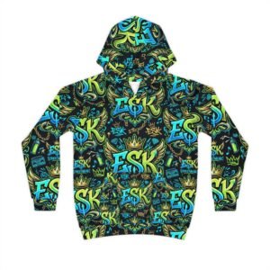 Kids Graffiti Hoodie — Bright Urban ESK Streetwear All-Over Print